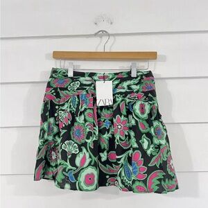 ZARA LINEN BLEND FLORAL PRINT MINI SKIRT